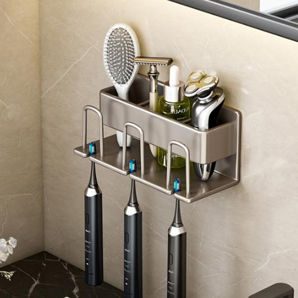 바이탑 칫솔꽂이 무타공 수납형 면도기 치약 치솔 거치대 칫솔걸이 3구