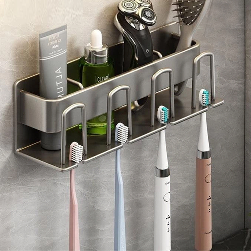 바이탑 칫솔꽂이 가족용 무타공 수납형 칫솔걸이 면도기 거치대 4구