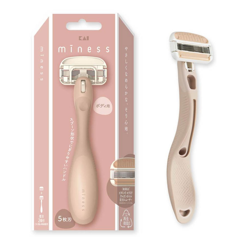 일본 카이 미네스 여성용 바디 면도기 5중날 제모기 핸들 1P+교체날 2P 세트