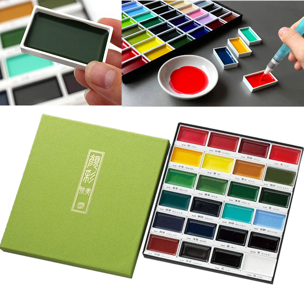 일본 쿠레타케 안채탐미 캘리그라피 고체물감 24색세트