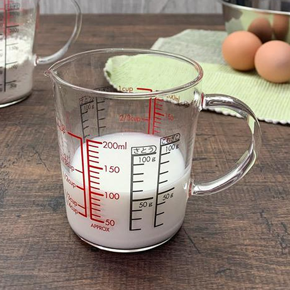 일본 하리오 손잡이 내열유리 계량컵 200ml 눈금 비커 CMJW-200