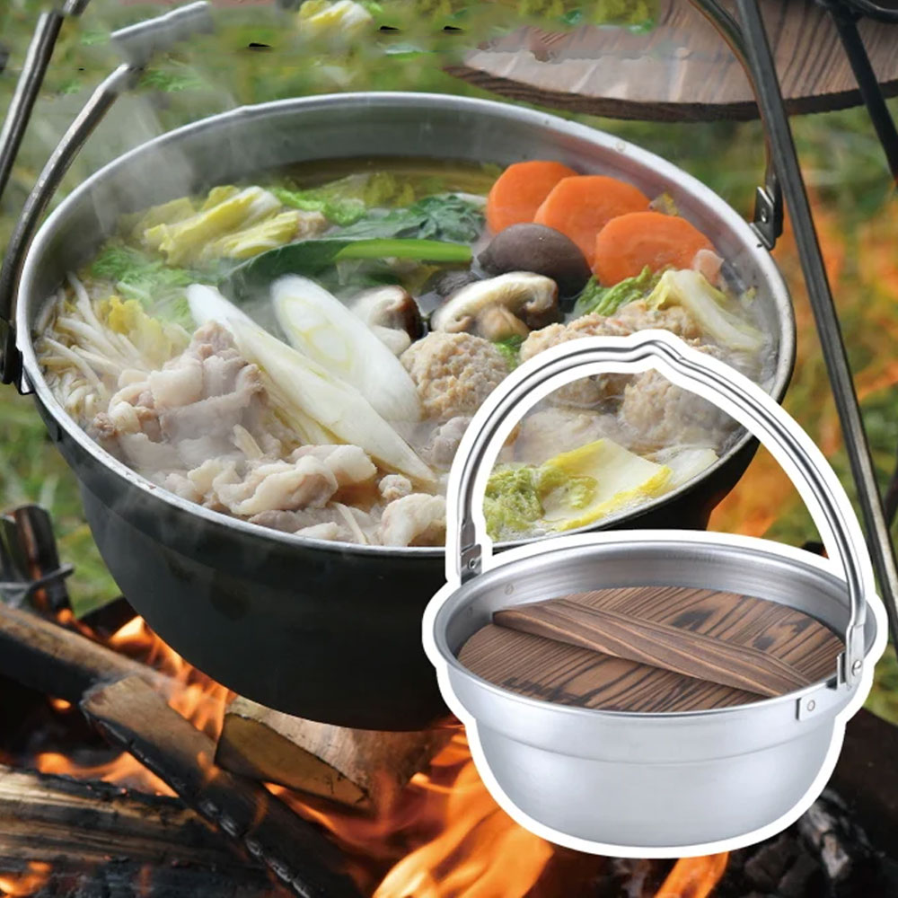 일본 유니프레임 천연목 뚜껑 모닥불 냄비 캠핑 전골냄비 18cm