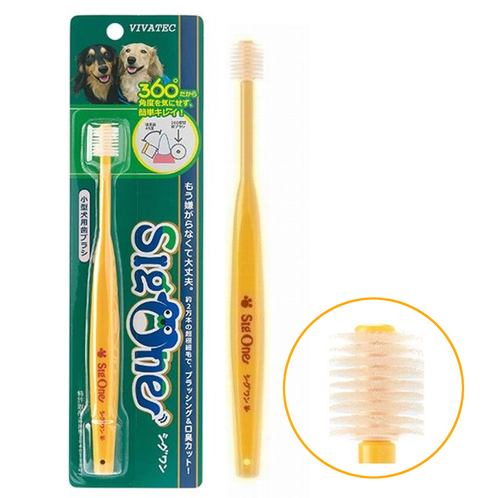 일본 비바텍 시그원 360도 회전칫솔 고양이 강아지 칫솔 초소형 옐로우
