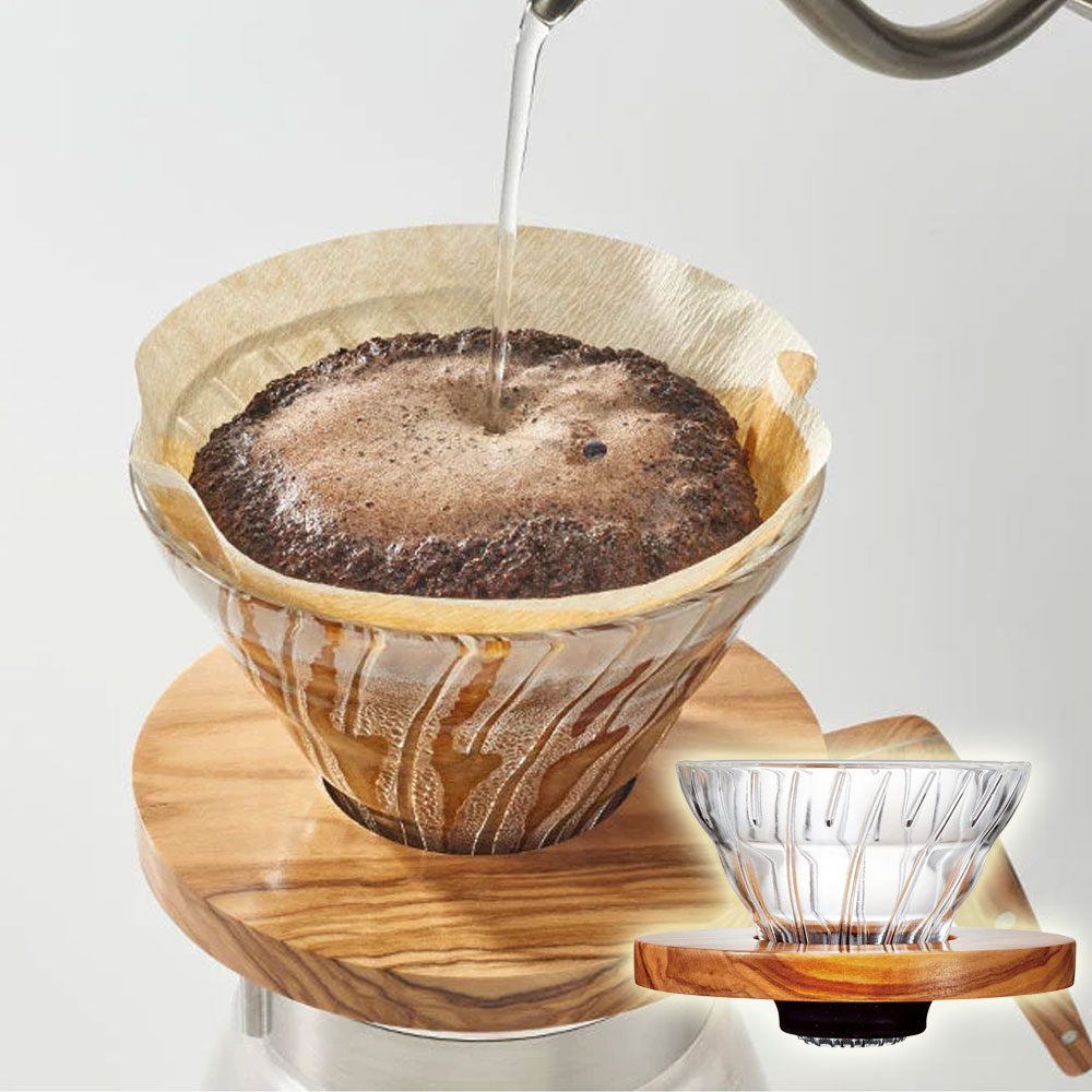 일본 하리오 V60 글라스 유리 드리퍼 올리브우드 1-2인용 VDG-01-OV