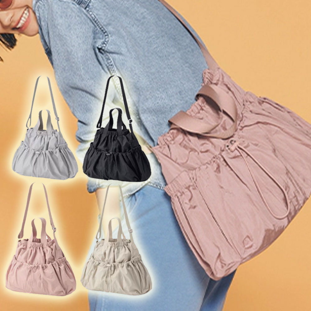 GU 지유 여성용 개더 포켓백 복조리백 데일리 숄더백