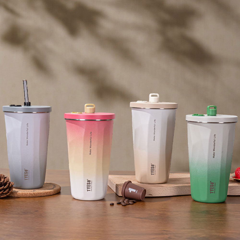 타이소 보온 보냉 텀블러 그라데이션 스텐 빨대 텀블러 600ml