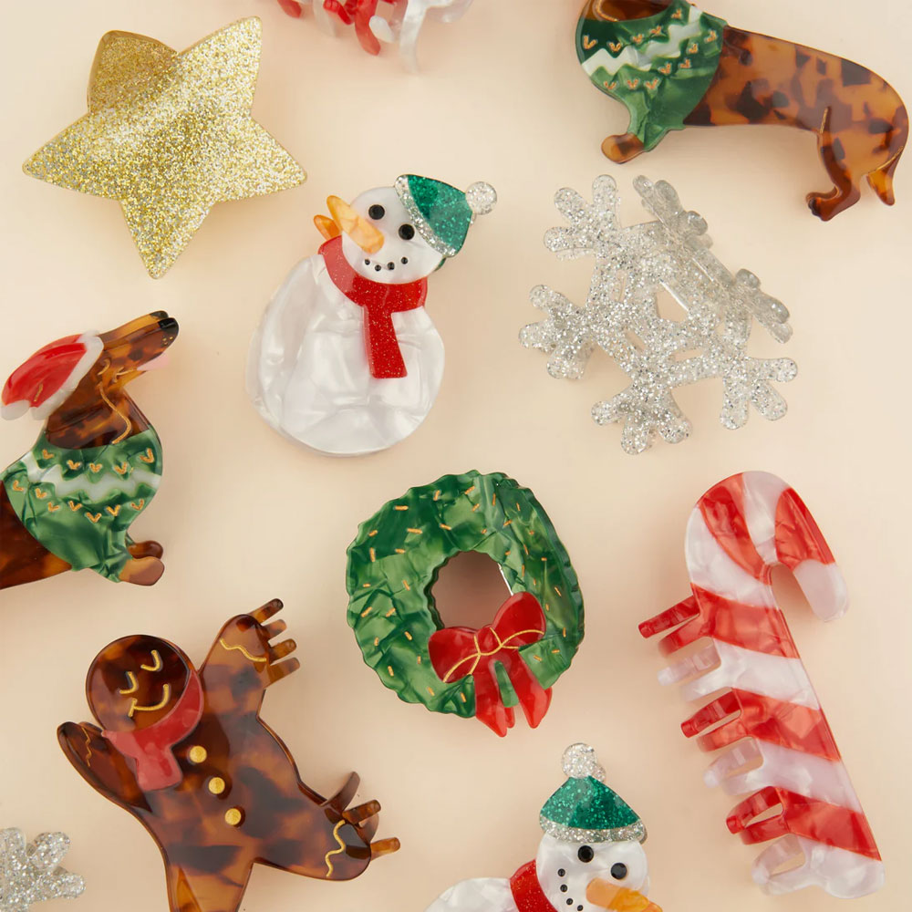 coucousuzette 쿠쿠수제뜨 크리스마스 헤어집게핀 헤어핀(눈사람 진저맨 리본)