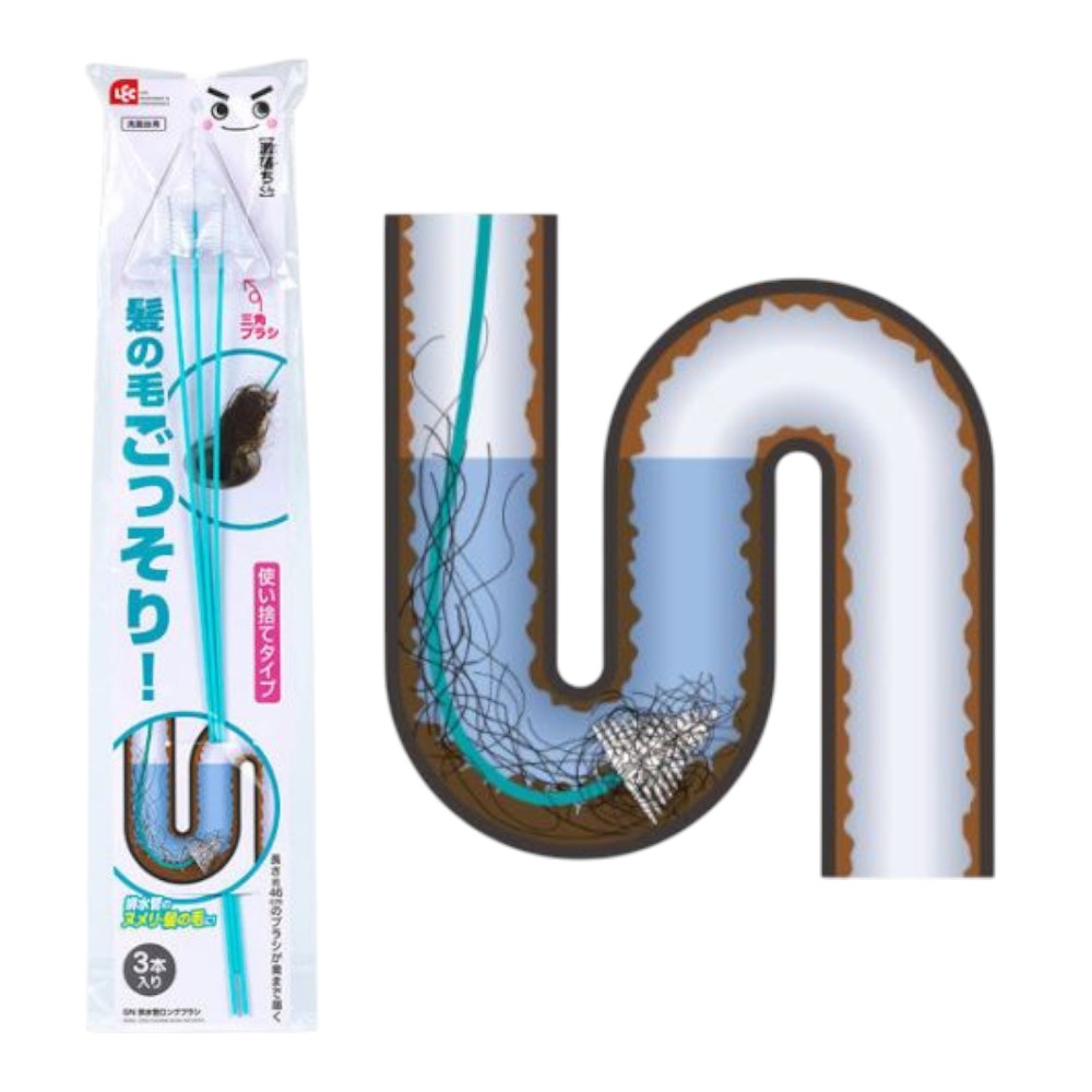 LEC 세면대 막힘 머리카락 제거기 배수구 청소 브러쉬 3개입