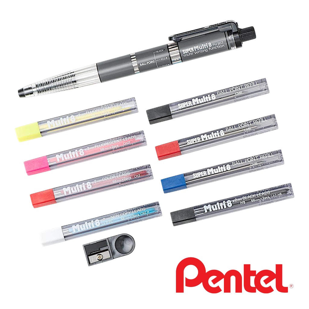 일본 펜텔 슈퍼멀티8 샤프 볼펜 교체심 샤프너 세트