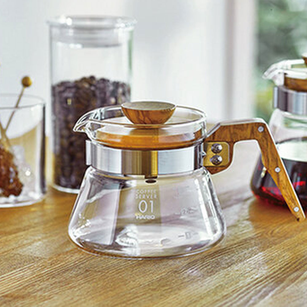 하리오 일본 커피서버 VCWN-40 올리브우드 핸드 내열유리 서버 400ml
