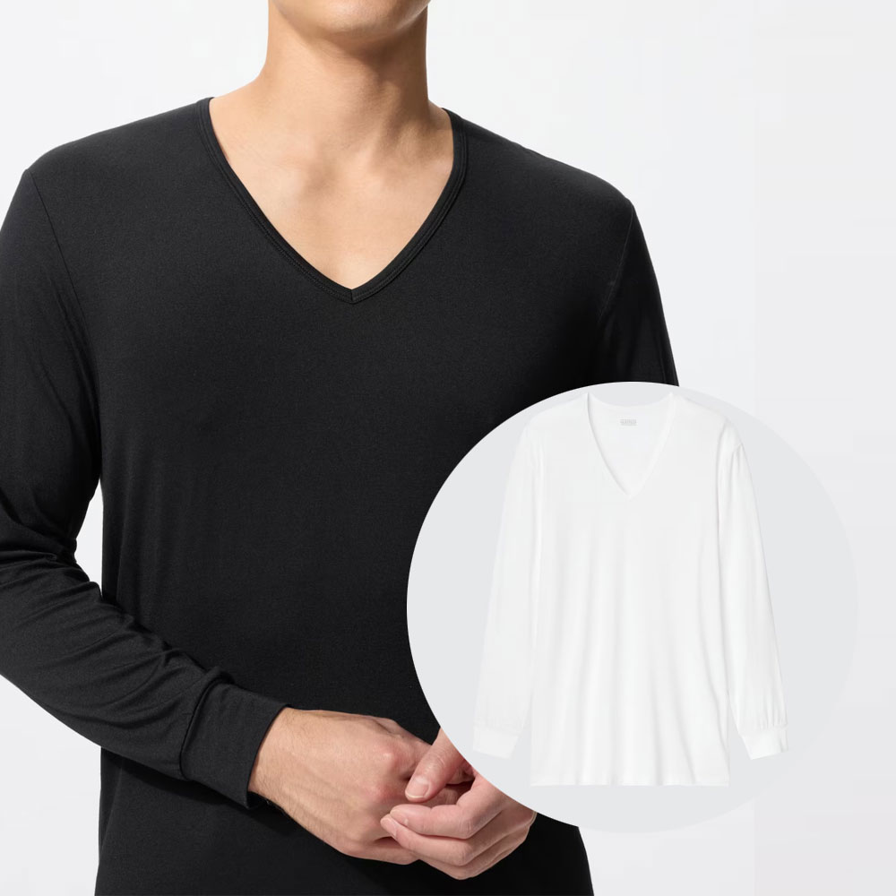 유니클로 히트텍 남성 내복 긴팔 브이넥 내의 486845