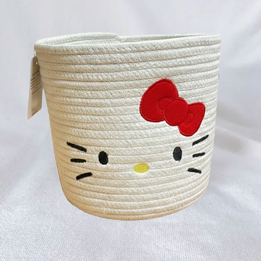 헬로키티 얼굴 원형 바구니 장난감 소품 정리함 수납함