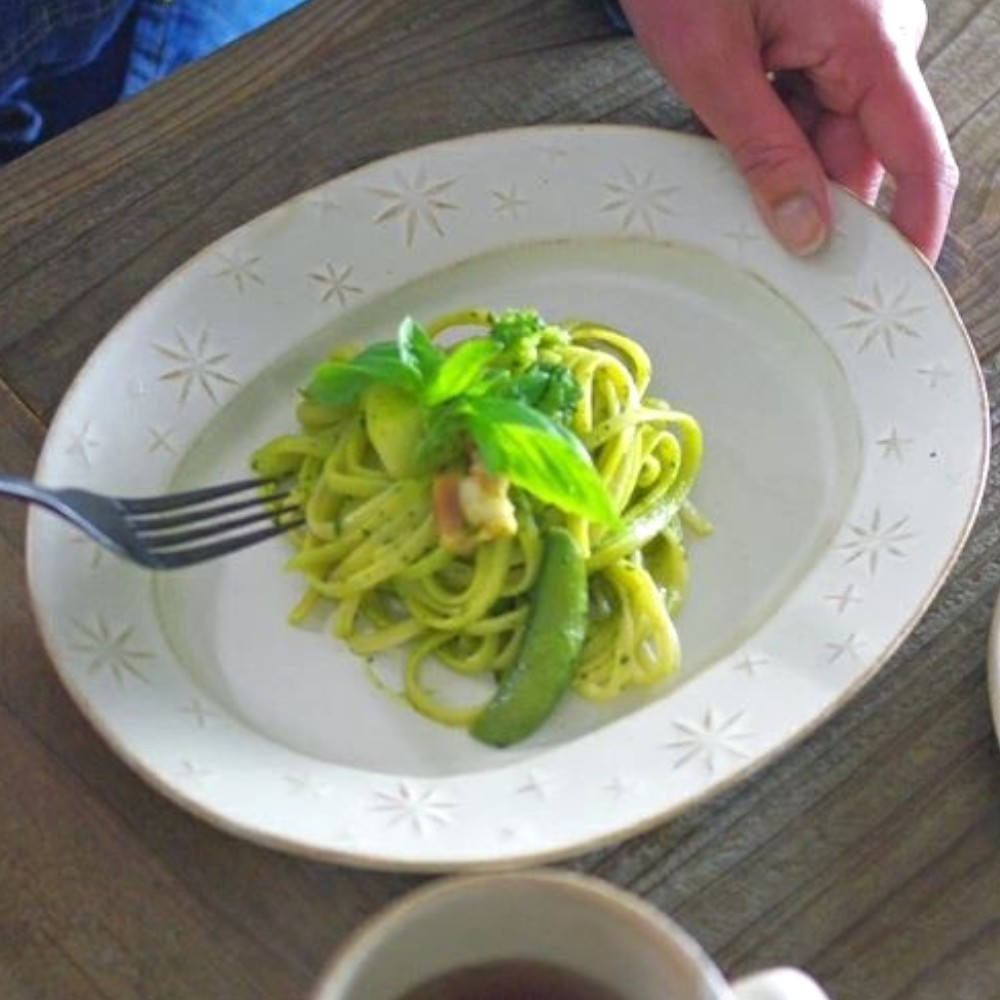 일본 와카사마 키나리 오발 플레이트 접시 25.5X20cm