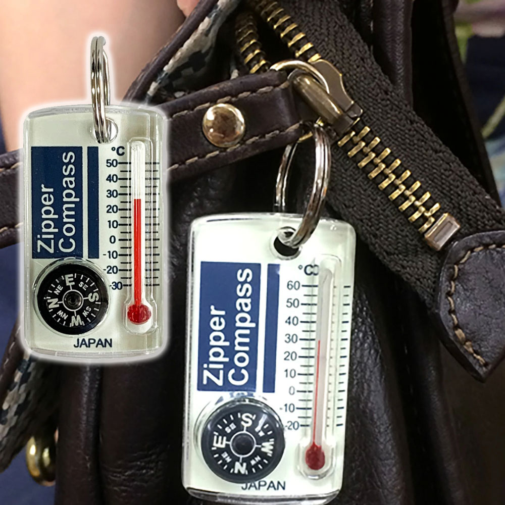 일본 YCM 지퍼콤파스 등산 캠핑 휴대용 나침반 온도계 키링 열쇠고리