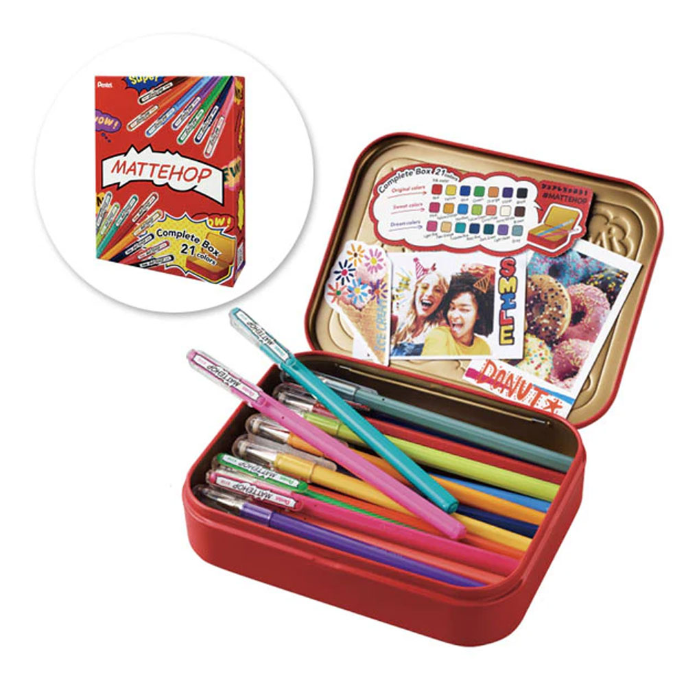 일본 펜텔 매트홉 틴케이스 볼펜 21색 세트 다꾸펜 겔펜 1.0mm