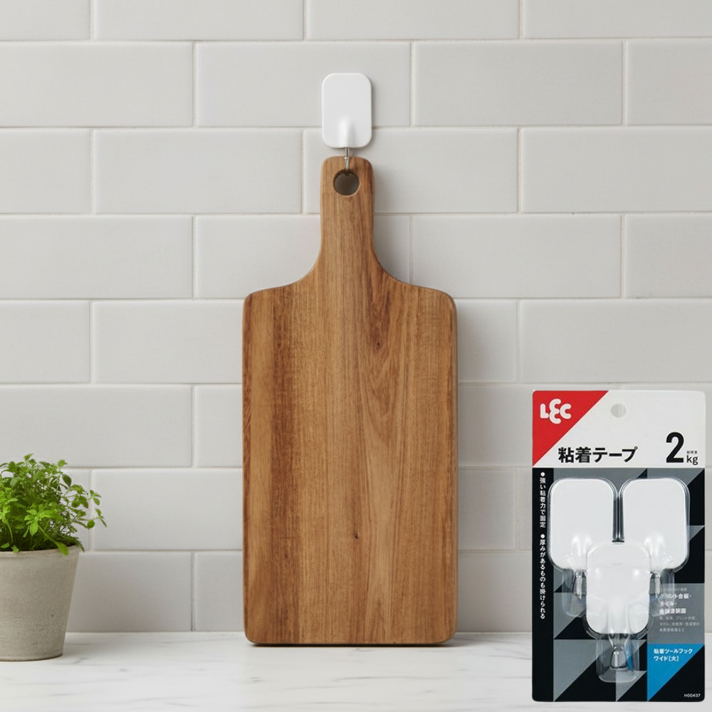 LEC 접착식 사각후크 벽에 붙이는 열쇠 욕실 청소도구걸이 2kg