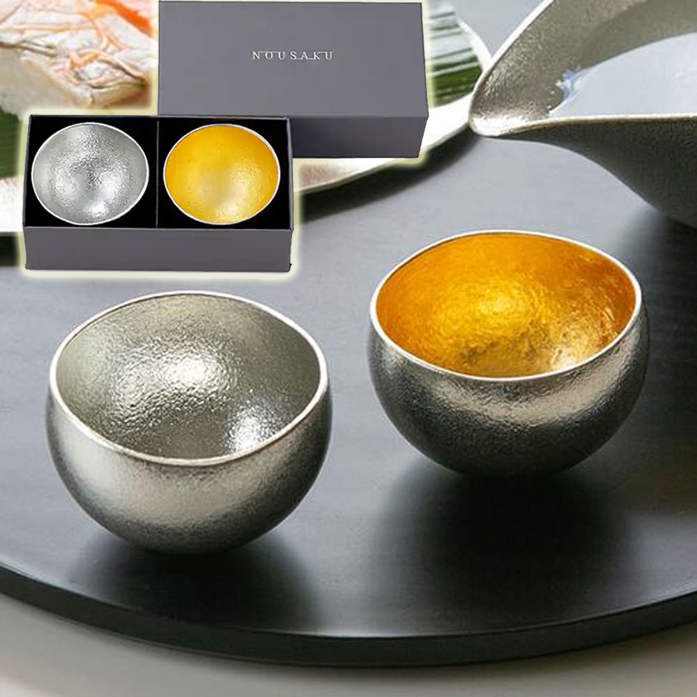 노사쿠 일본 쿠즈시 유레 주석잔+금박잔 사케잔 세트