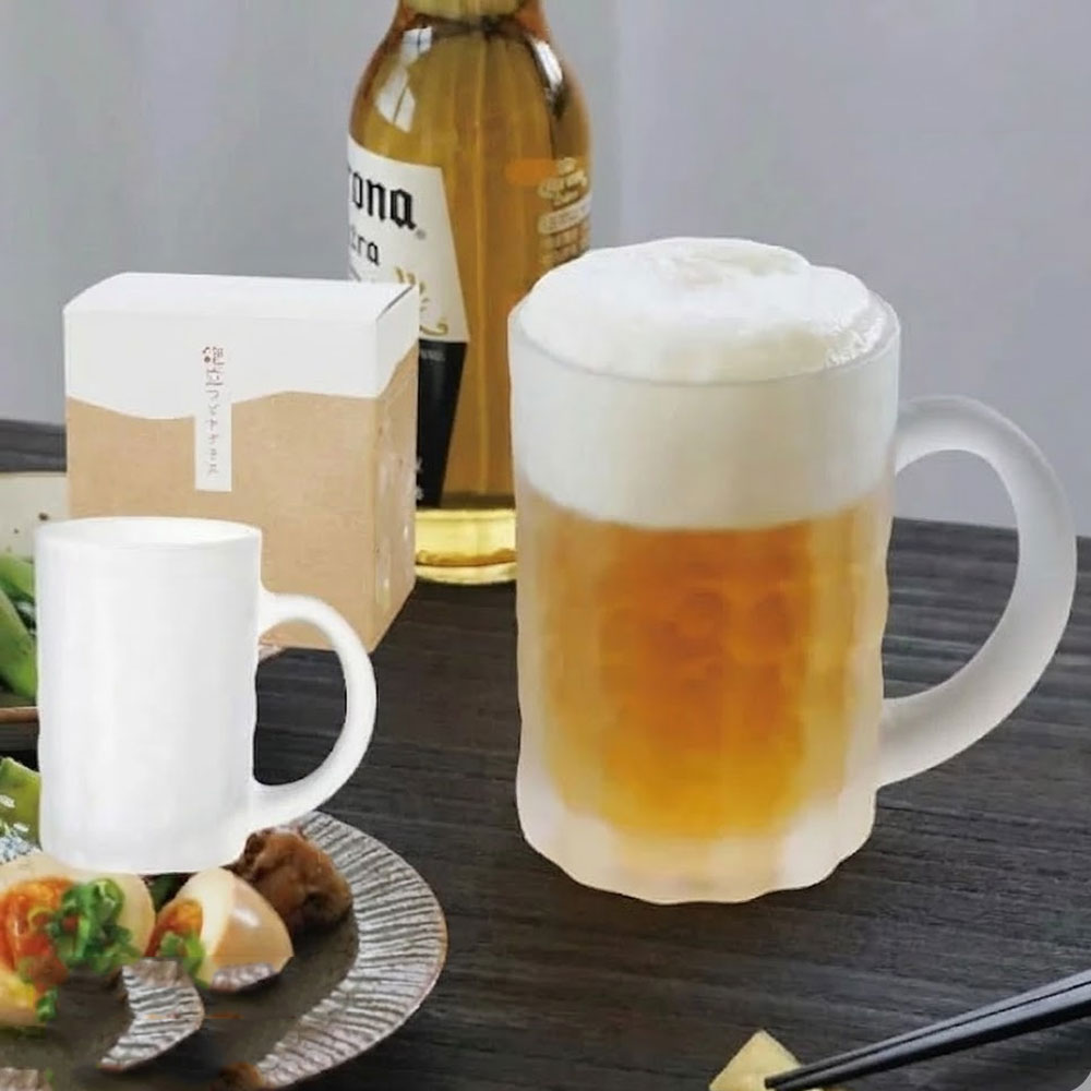 도요사사키 아와다치 맥주잔 일본 불투명 손잡이 맥주잔 유리컵 425ml