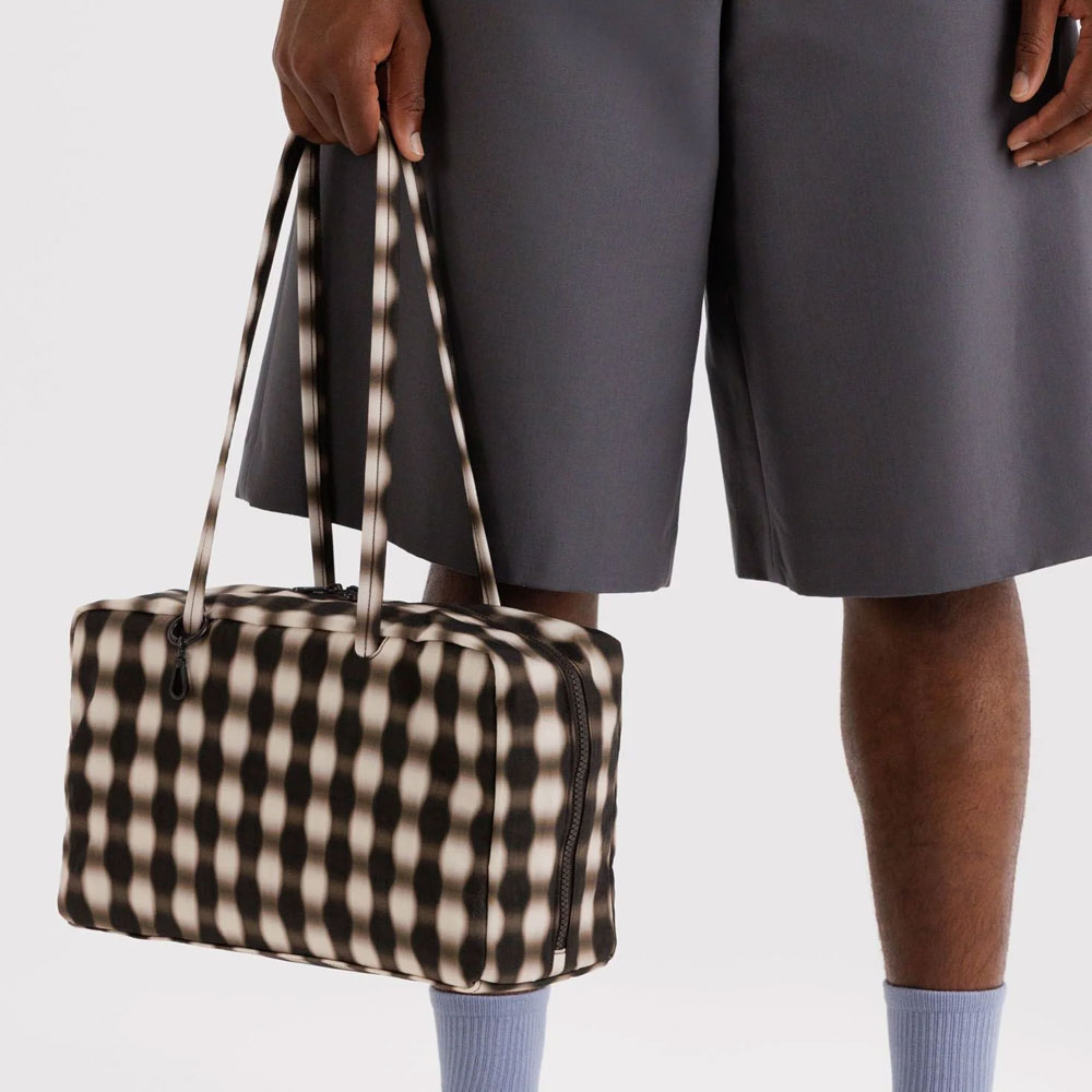 바쿠 나일론 보울러백 데일리 숄더백 Blurred Gingham Brown M