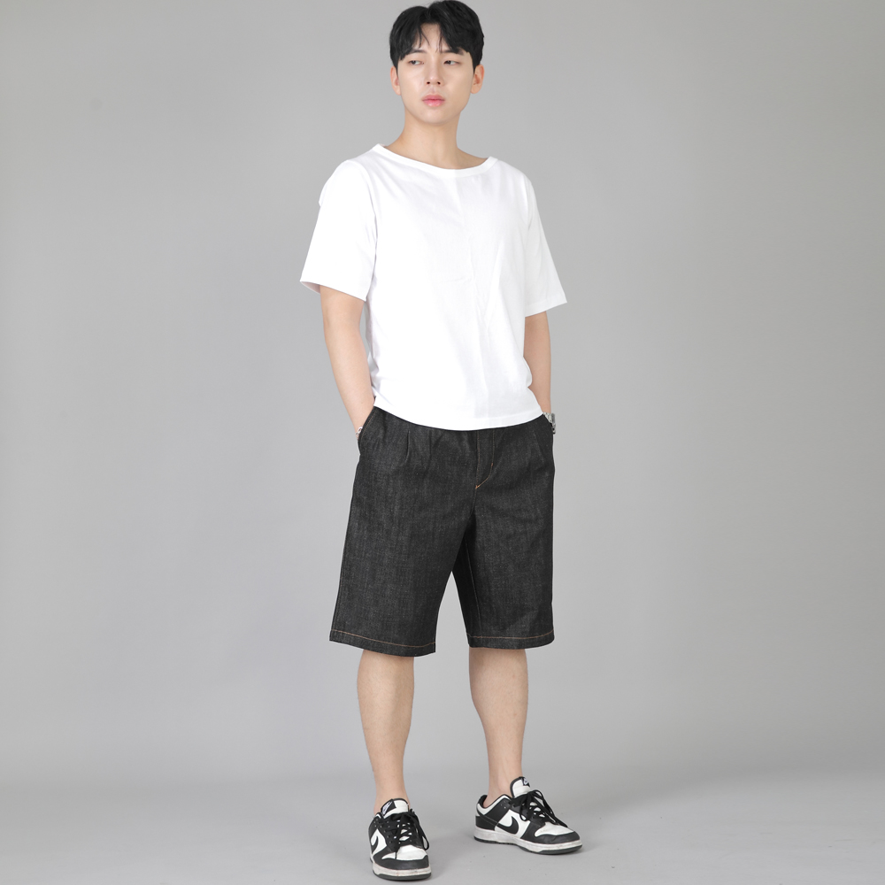 핀턱 반바지 EPS-350 데님 블랙