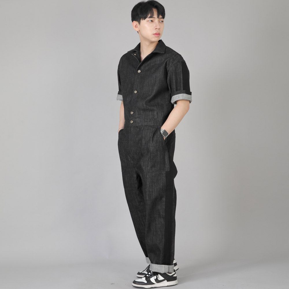 볼드 블랙라인 반팔 점프슈트 BLJ-523 데님 블랙