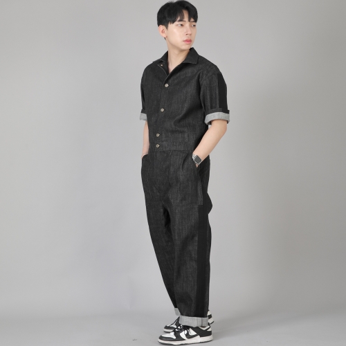 볼드 블랙라인 반팔 점프슈트 BLJ-523 데님 블랙