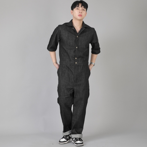 볼드 블랙라인 반팔 점프슈트 BLJ-523 데님 블랙