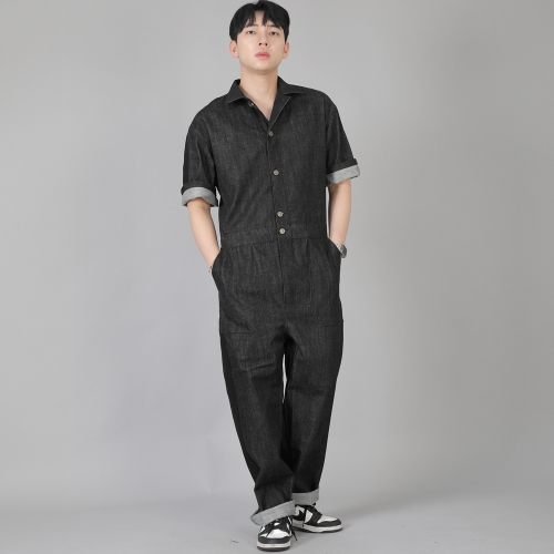 볼드 블랙라인 반팔 점프슈트 BLJ-523 데님 블랙