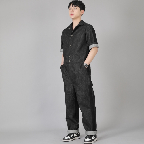 볼드 블랙라인 반팔 점프슈트 BLJ-523 데님 블랙