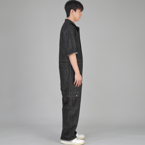 클래식 EX 와이드 카고 반팔 점프슈트 CXC-525 데님 블랙