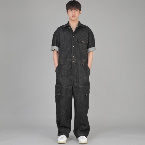 클래식 EX 와이드 카고 반팔 점프슈트 CXC-525 데님 블랙