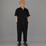 오버라운드 퍼티그 반팔 점프슈트 OF-501S 블랙 B버튼