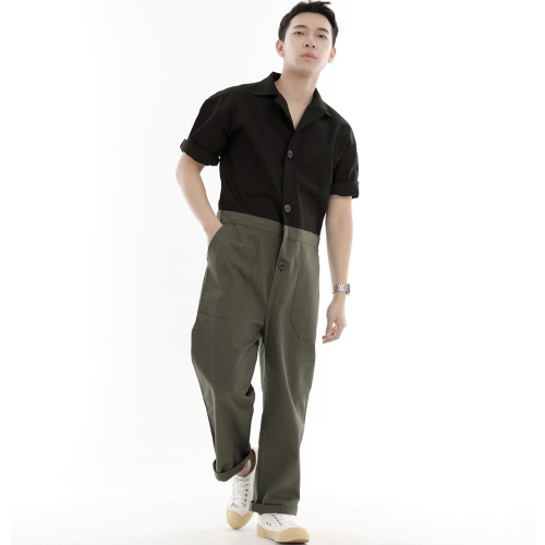 오버라운드 퍼티그 반팔 점프슈트 OF-501S 믹스블랙카키