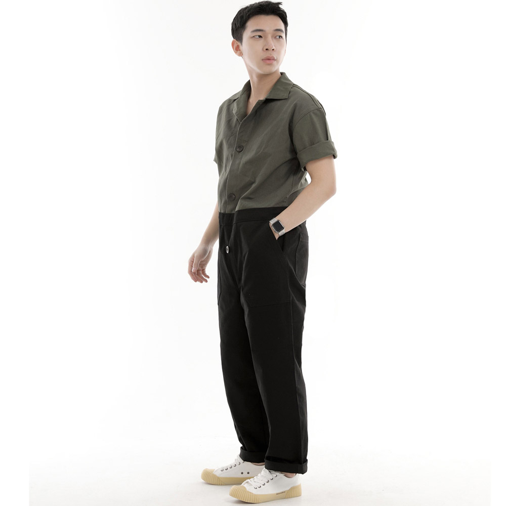 오버라운드 퍼티그 반팔 점프슈트 OF-501S 믹스카키블랙