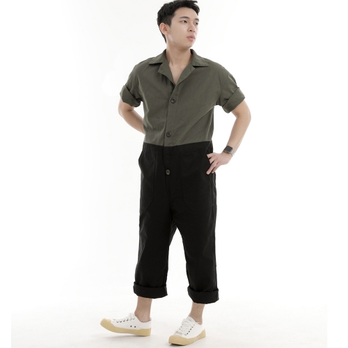 오버라운드 퍼티그 반팔 점프슈트 OF-501S 믹스카키블랙