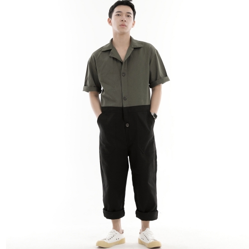 오버라운드 퍼티그 반팔 점프슈트 OF-501S 믹스카키블랙