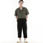 오버라운드 퍼티그 반팔 점프슈트 OF-501S 믹스카키블랙