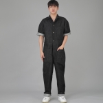 오버라운드 테이퍼드 카고 반팔 점프슈트 OT-502CS 데님 블랙 B버튼