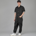 오버라운드 테이퍼드 카고 반팔 점프슈트 OT-502CS 데님 블랙 B버튼