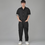 오버라운드 테이퍼드 카고 반팔 점프슈트 OT-502CS 데님 블랙 B버튼
