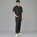 오버라운드 테이퍼드 카고 반팔 점프슈트 OT-502CS 데님 블랙 B버튼