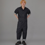 오버라운드 테이퍼드 카고 반팔 점프슈트 OT-502CS 데님 인디고 B버튼