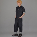 오버라운드 테이퍼드 카고 반팔 점프슈트 OT-502CS 데님 인디고 B버튼