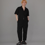 센터버튼앤집업 테이퍼드 반팔 점프슈트 CBZ-513 블랙