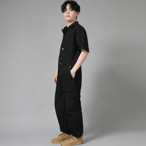 레트로라인 카고조거 반팔 점프슈트 RLCJ-515 블랙