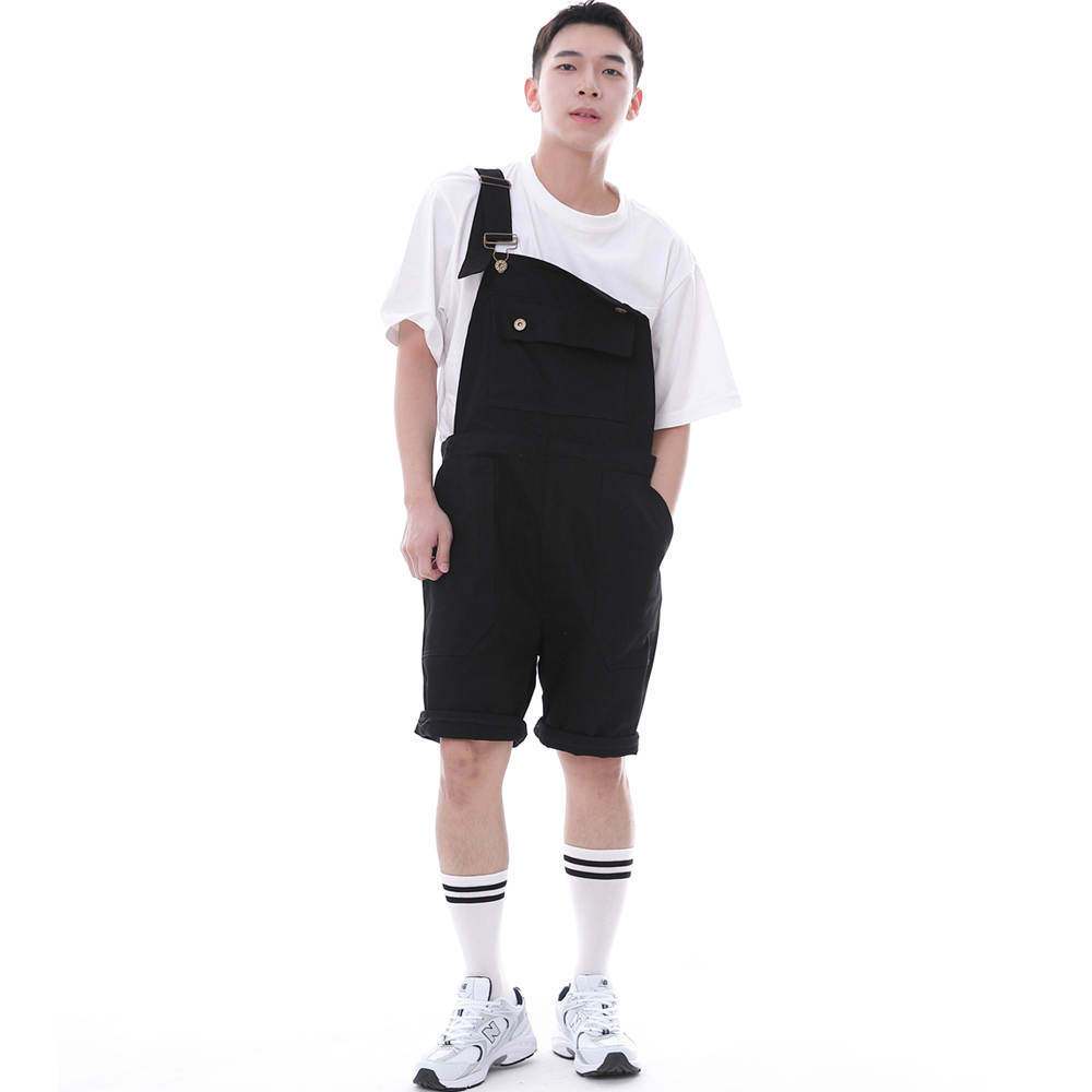 데크 와이드빕 퍼티그 테이퍼드 오버롤 반바지 WFT-602S 블랙