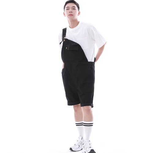 데크 와이드빕 퍼티그 테이퍼드 오버롤 반바지 WFT-602S 블랙