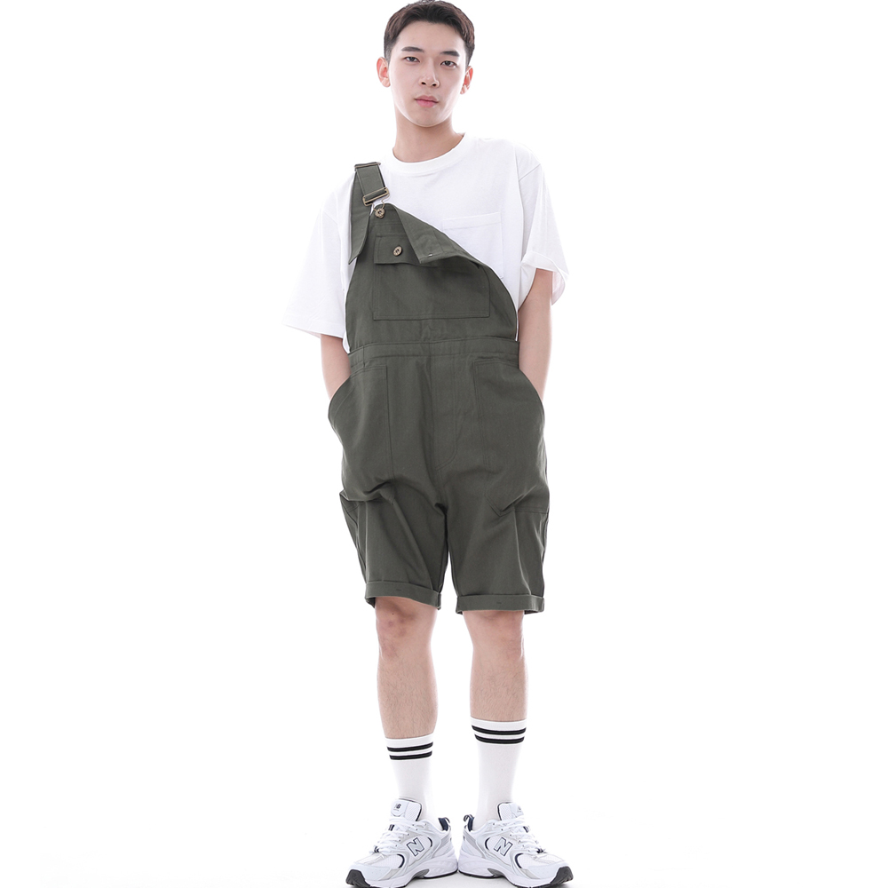 데크 와이드빕 퍼티그 테이퍼드 오버롤 반바지 WFT-602S 카키