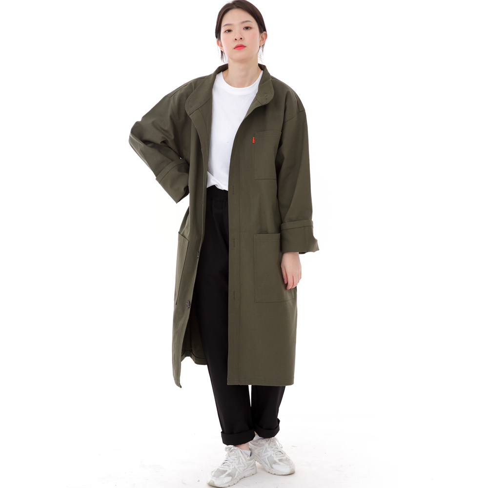퍼티그 롤업 버튼 롱코트 FBL-700 카키