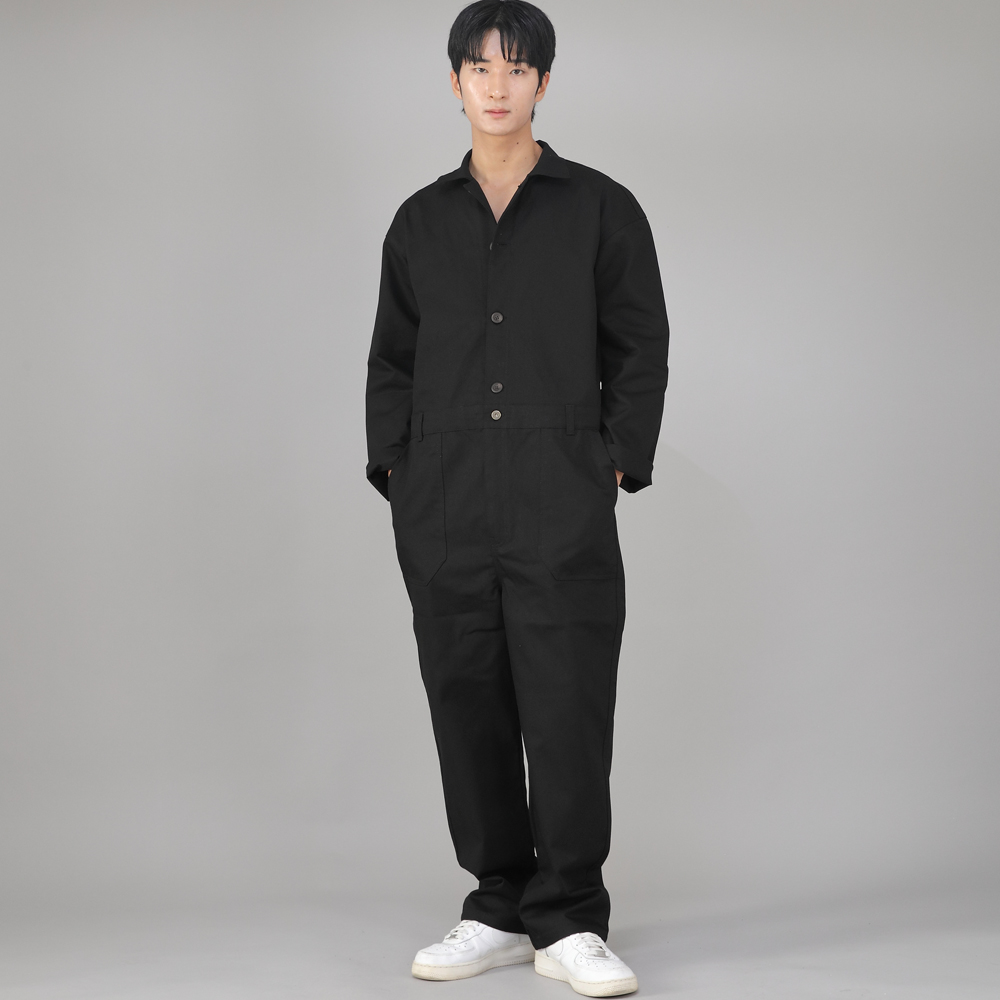센터버튼앤집업 테이퍼드 점프슈트 CBZ-505 블랙